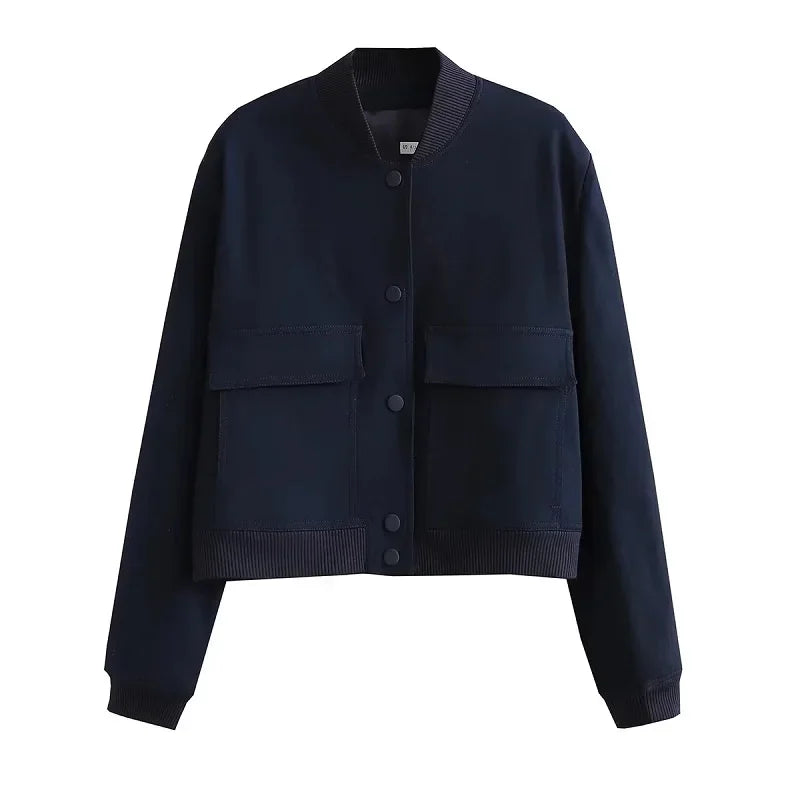 Cropped Bomber Jacket – Autumn/Winter Aviator Coat, Long Sleeve Outerwear