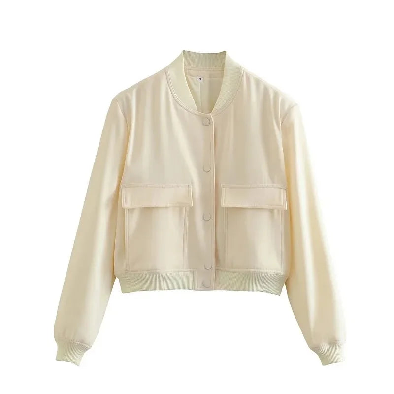 Cropped Bomber Jacket – Autumn/Winter Aviator Coat, Long Sleeve Outerwear