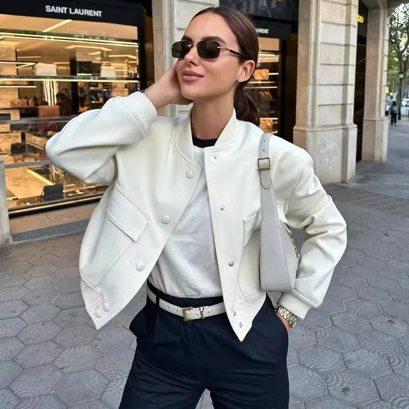 Cropped Bomber Jacket – Autumn/Winter Aviator Coat, Long Sleeve Outerwear
