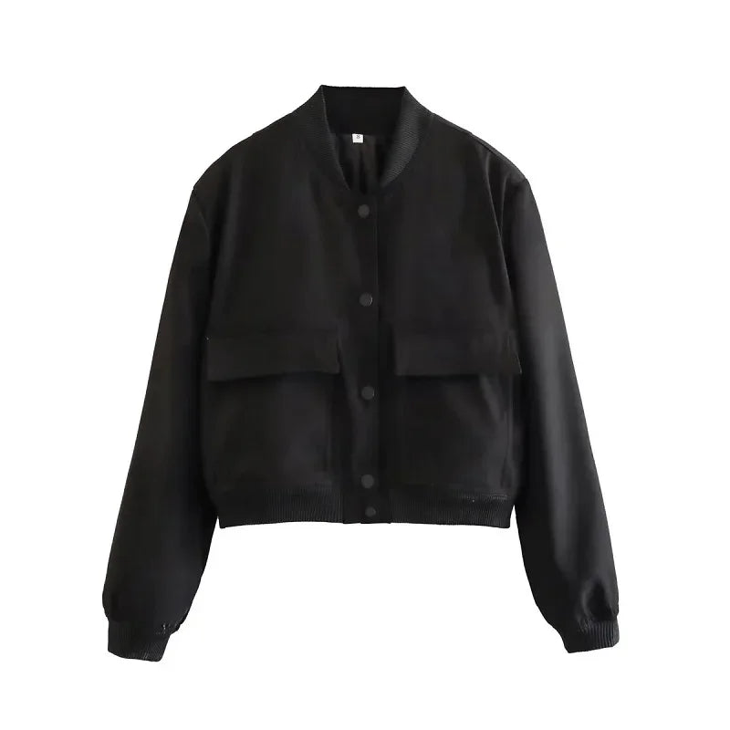 Cropped Bomber Jacket – Autumn/Winter Aviator Coat, Long Sleeve Outerwear